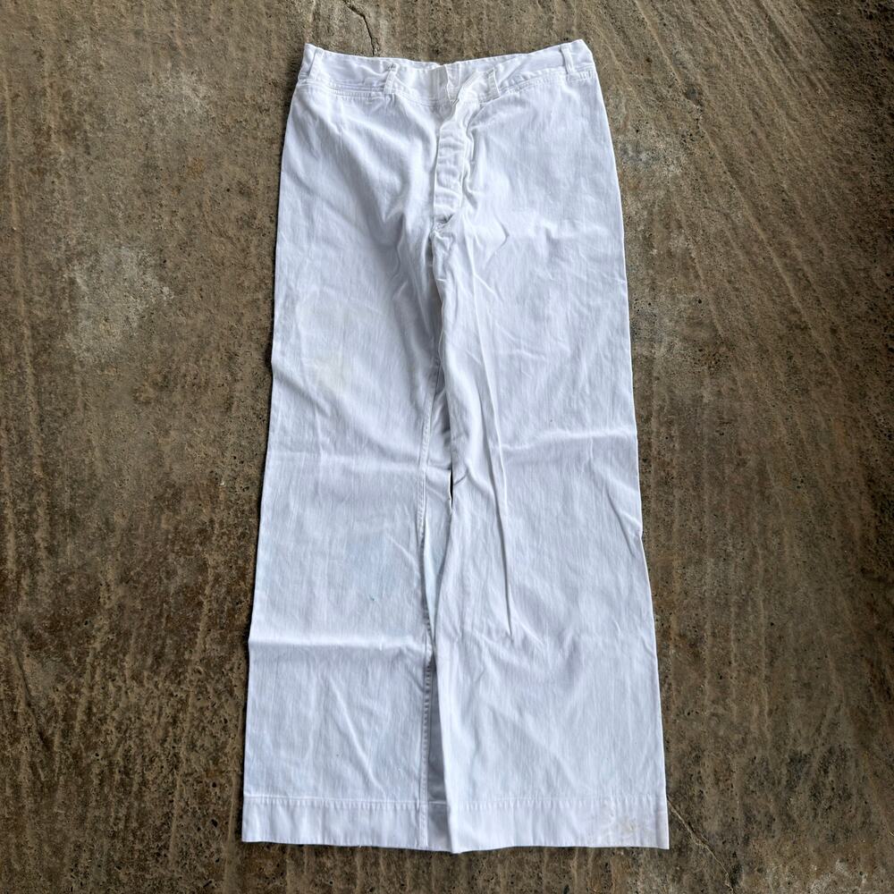Vtg US Navy Bell Bottom Wide Leg Trousers Pants White Stencil 30x29 *Button*